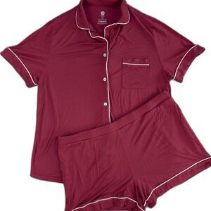 Kindred Bravely Clea Bamboo Short Sleeve Pajama Set Womens Size 1X Maroon White